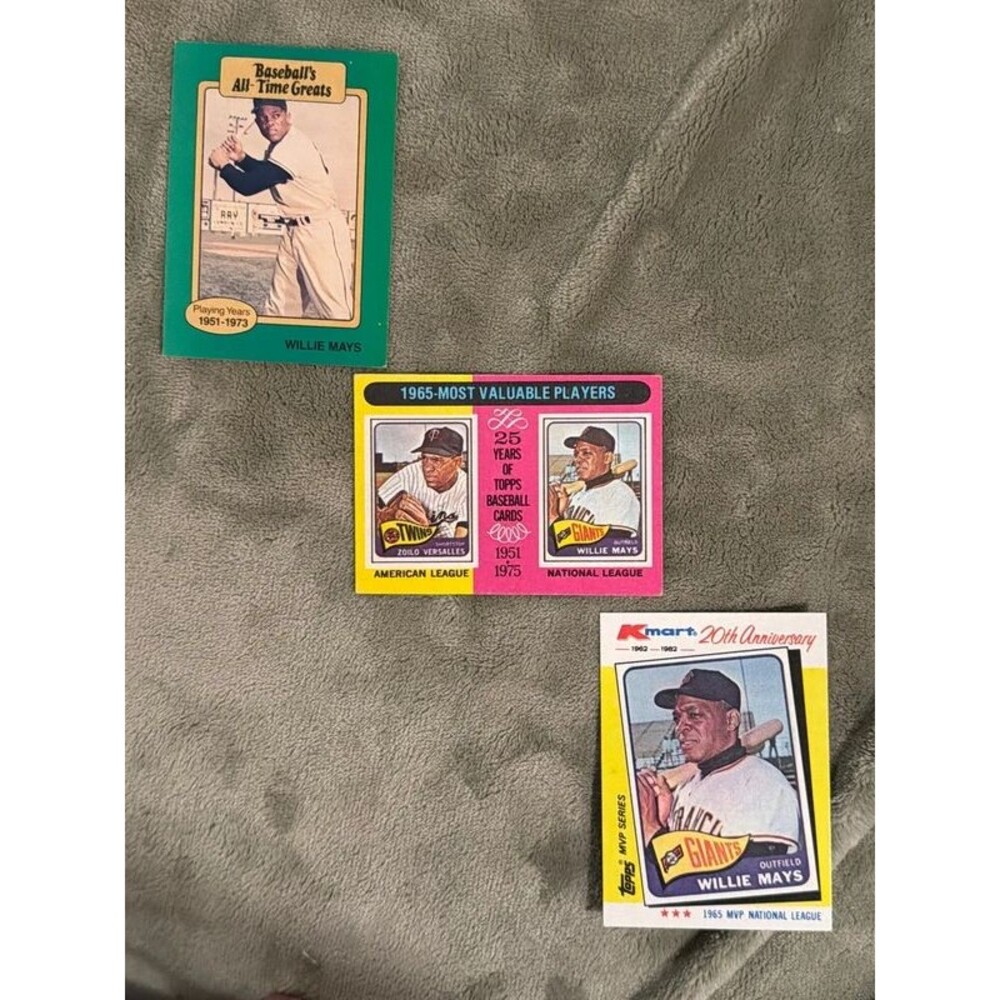 Willie Mays Vintage Baseball Card Lot - 1975 Topps MVP, 1982 Kmart